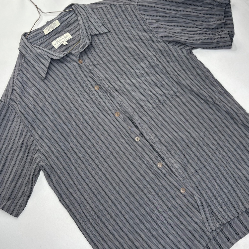 Eighty Eight Shirt Mens Large Gray Rayon Blend Short Sleeve Embroidered Striped